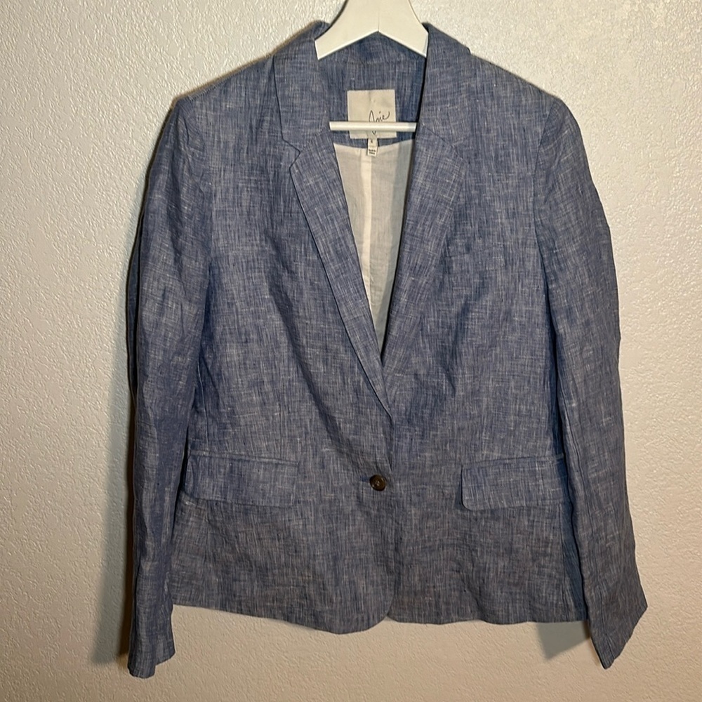 Joie Light Blue Linen Blend Single-Button Blazer
